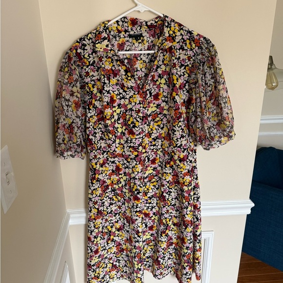 Who What Wear Sz Large FLAWED Floral Midi Length Summer Dress Sheer Puff Sleeves - Picture 2 of 10